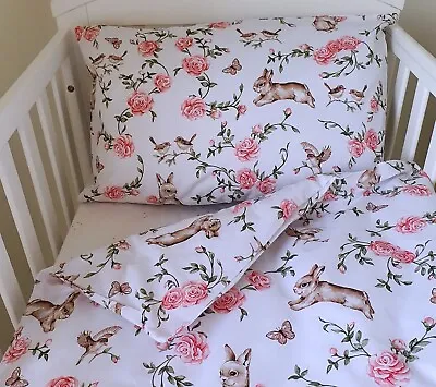 Baby Girl Cot Bedding Set Cotton Duvet Cover 90x120cm Pillow Case 40x60 Rose • £21
