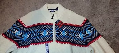 Izod Sweater Mock Neck 1/4 Zip Pullover Mens 2XL Vanilla Ice Nautical Blue Red • $29.99