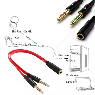 3.5mm AUX Headphone Mic Coupler Cable 4 Pole Female TO 2 X 3 Pole Male Splitter • £2.90