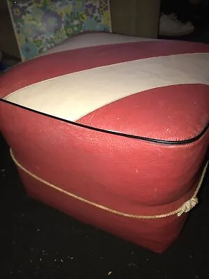 £49.95 • Buy Vintage Mid Century Sherbourne Pouffe Footstool Red & Cream Vinyl Square 60s/70s