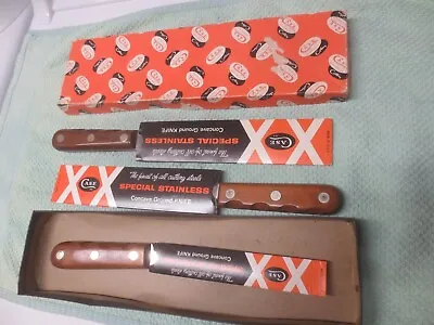 3 Vtg CASE XX Boning & Butcher Kitchen Knives W/Pumpkin Boxes Sleeves 3 Extras • $79.95