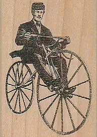 Man On Old Fashioned Bike 2 X 2 3/4  Rubber Stamp Steampunk Stamp Victorian • $9