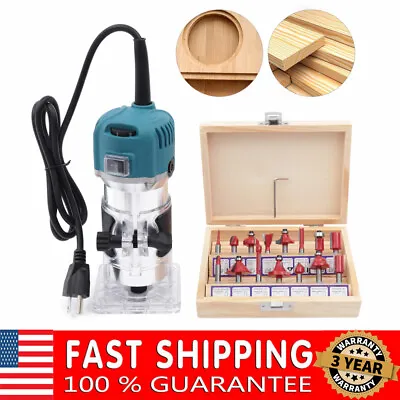 Wood Router Tool Compact Trim Router With 6 Variable Speed 15 Wood Router Bits • $44.17