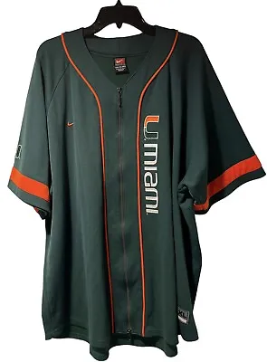 Vtg Nike Team XXL U Miami Hurricanes Full Zip Short Sleeve Popover Green Jersey • $55