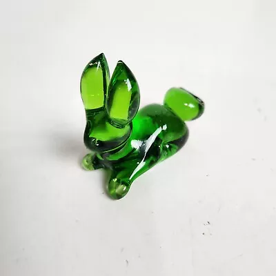 Vintage Pilgrim Art Glass Green Bunny Rabbit HAND BLOWN Figurine Paperweight • $25