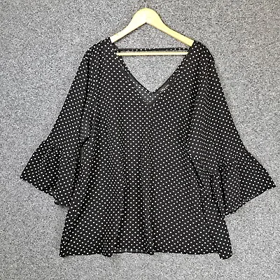 City Chic Womens Blouse Top Plus Size XL Black Polka Dot Bell Sleeve • $19.95