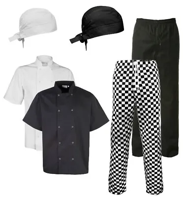 Chef's Uniform Black & White Jacket Trouser & Bandana Professional Cook Costume • £7.95