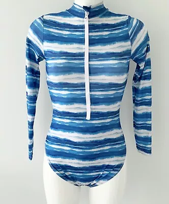 Primark Blue White Tie Dye Long Sleeve Zip Up Swimsuit UK 8 • £9.99
