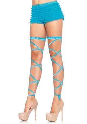 Neon Blue Garter Leg Wraps Festival Dance Wear Pole Dancer Stockings Rave • £4.99