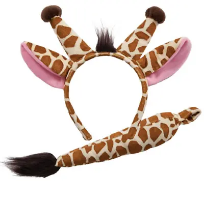 Giraffe Set (Ears & Tail) Set Fancy Dress Costume Kids Adults Safari Park Animal • £4.99