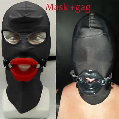 £6.98 • Buy Gimp Mask Black Open Mouth Bondage Hood Cosplay Lips Open Mouth Gag Harness BDSM
