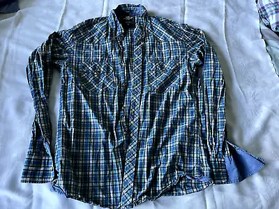 H& M Logg Green Blue Check Shirt Cotton M • £5