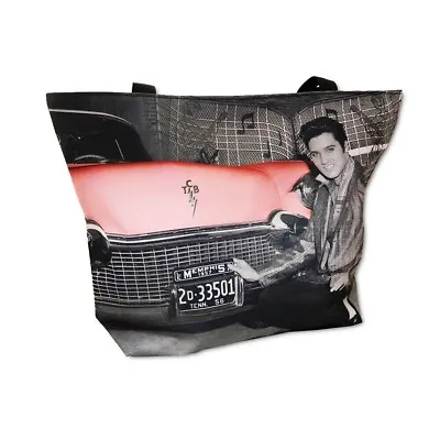 Elvis Presley With Pink Car Cadillac 17  X 14  Zipper Tote Bag Handbag Purse • $22.99