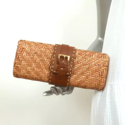 Michael Kors Wicker Clutch With Brown Leather Trim • $99