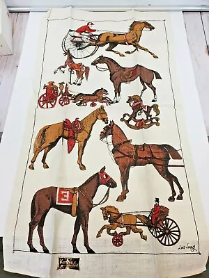 Vintage Kay Dee  Linen Kitchen Towel Horse Race Horses Trotty Horse  Has Label • $28.99