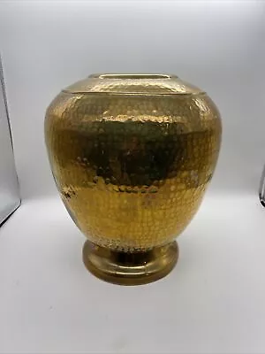 Mid-Century Vintage Hammered Brass Large Urn Vase Hong Kong Boho Umbrella Stand • $17.99