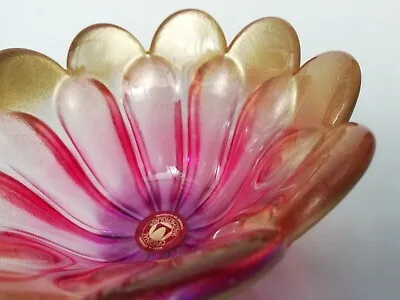 Walther Glass Germany Pink & Gold Marrakech Flower Shape Bowl 13cm Diameter • £16.99