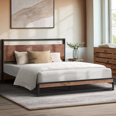 $129.90 • Buy Oikiture Metal Bed Frame Queen Double King Single Size Beds Base Platform Wood