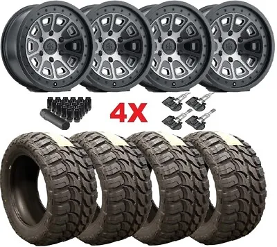 Black W/ Dark Tint Wheels Rims Tires 33 12.50 17 Mud Terrain Gmc Chevrolet 1500 • $1986
