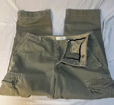 VINTAGE J Crew Broken In Cargo Pants Size 34/30 Color Olive Utility Canvas STAIN • $29.99