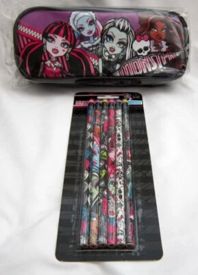 Monster High 8  Purple Pencil Case Pouch + 6 Character Pencils Combo-Brand New! • $29.99