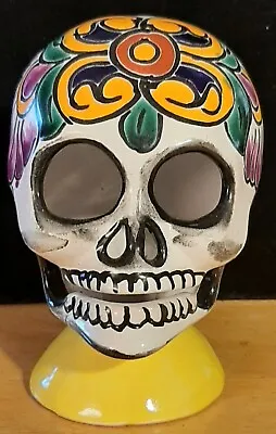 Ceramic Pottery Skull From Mexico Painted 4.5 ×4.5 ×3  Multi Colored. • $24