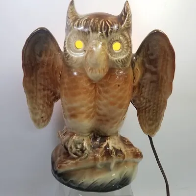 Vtg 11.5  KRON Ceramic Owl TV Lamp Lighted Eyes Texans Inc Spooky Nightlight • $145