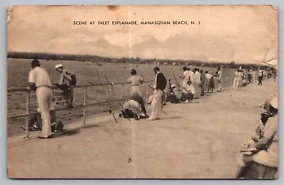 Fishing Scene At Inlet Esplanade Manasquan Beach New Jersey Postcard • $10