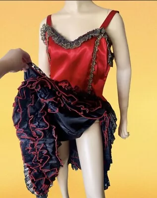 Vintage Red And Black Satin Saloon Girl Western Can Can Dancer Costume AS IS • $49