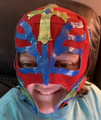 Rey Mysterio WWE Luchador Libre Wrestling Mask Kids Lace Up Red/Blue/Gold • $21.66