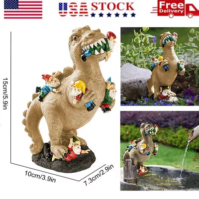 $12.99 • Buy Funny Dinosaur Eating Gnomes Statue Yard Art Resin Garden Patio Decor Ornament 