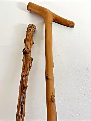 VINTAGE HAND MADE WOODEN WALKING STICK CANES-Two-OLD • $45
