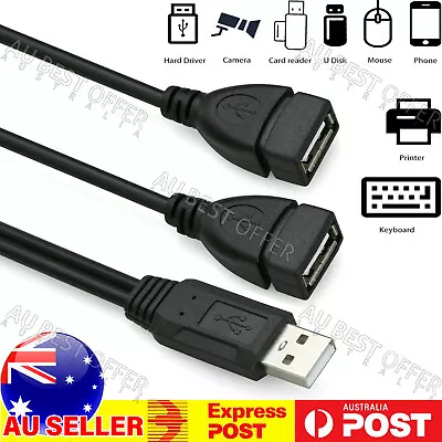 $4.27 • Buy Double USB Extension A-Male To 2 A-Female Cable Cord Power And Data Adapter  AUS