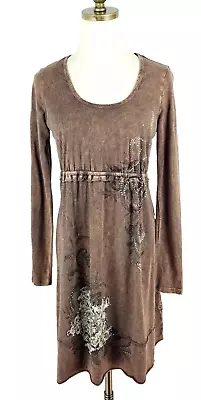 Vocal Womens Size M Brown Rhinestone Embellished Dress Long Sleeve • $20