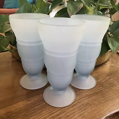 Vintage Set Of Three 304 Blue Frosted 12oz Soda Glasses By Indiana Glass • $30
