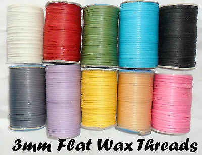 3mm Flat Wax Thread Colour Necklace Bracelet Jewellery Cotton Cord Beading • £4.38