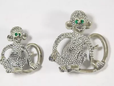 2 Vintage Monkey Enamel Brooches Pins Lot Rhinestone Eyes Signed Gerry's C3193 • $11.41