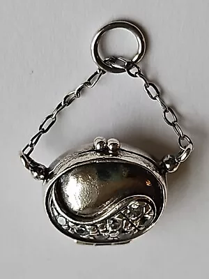 Sterling Silver Purse With Rhinestones Charm OPENS PENNY INSIDE! RARE! VINTAGE! • $49.99