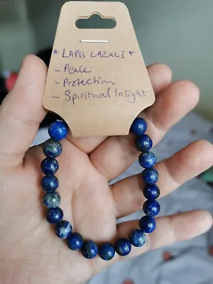Handmade 8mm Lapis Lazuli Beaded Crystal Bracelet • £5.99