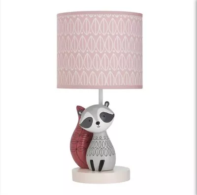 Lambs & Ivy Little Woodland Raccoon Baby Lamp With Shade & Bulb Gray White Pink • $49