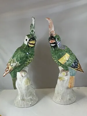 Mottahedeh Italy Chinoiserie Ceramic Cockatoo Parrot Pair - Mint Condition • $445