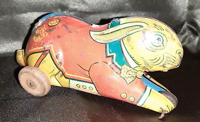 Vintage J Chein Tin Rolling Easter Bunny Rabbit Toy - Used • $49.99