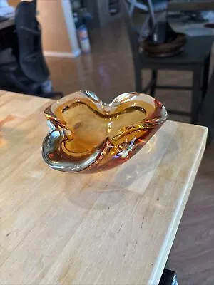 Vintage Murano 6  Ashtray Trinket Dish Bowl Blown Art Glass Amber  Clover • $26.99