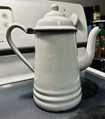 Vintage White Enamel Tea Pot Coffee Pot Kettle • $26