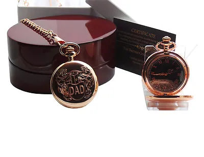 DAD Engraved Pocket Watch 24k Gold Custom Engraving Luxury Wooden Case • £35.95