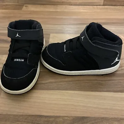 Size 7.5 Toddler Kids Nike Jordan 1 Flight 3 Casual Sneakers Black Mid Top • £10