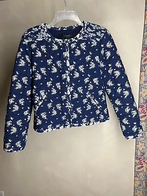 J CREW Indigo Floral Quilted Jacket Cropped Cotton Navy Blue 12 Coastal Grandma • £48.26