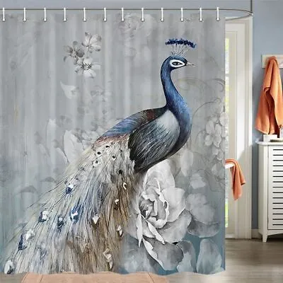 Peacock Floral Extra Long Fabric Shower Curtain Waterproof Mid-century Modern • $16.99