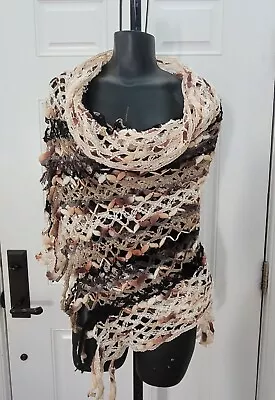 Missoni Scarf Beige Brown Black - Wool Blend Knit Italy 22 X72  Gorgeous Large  • $89.99