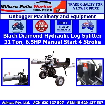 Millers Falls Black Diamond 22 Ton Manual Start Hydraulic Log / Wood Splitter  • $1249